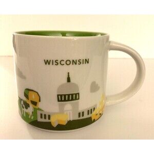 Starbucks Wisconsin You Are Here Mug YAH 14 oz. Green Inside 2015